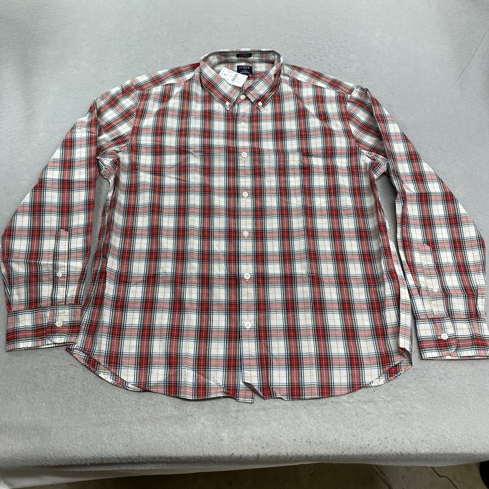 J Crew Shirt Mens XXL Red Button Down Slim Untucked Flex Washed Plaid